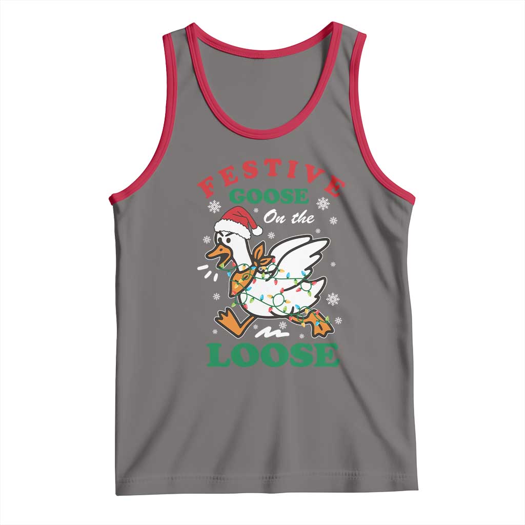 Funny Goose Christmas Tank Top Festive Goose On The Loose Xmas Holiday - Wonder Print Shop