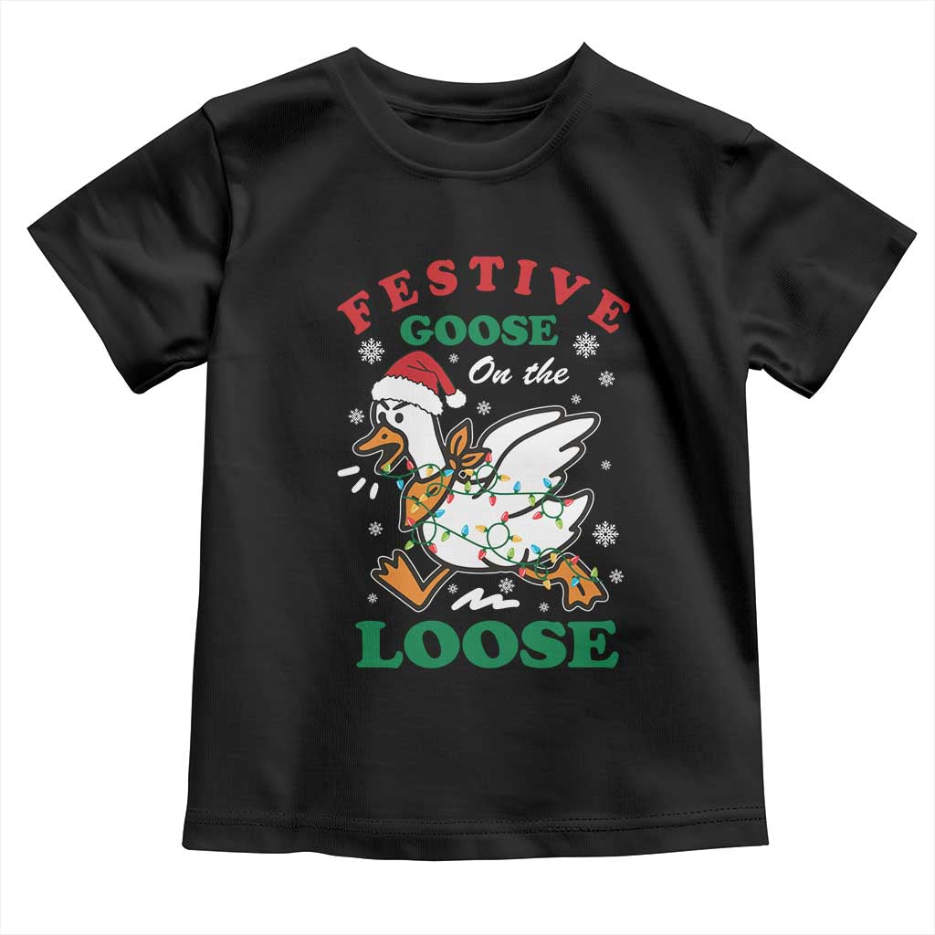 Funny Goose Christmas Toddler T Shirt Festive Goose On The Loose Xmas Holiday - Wonder Print Shop