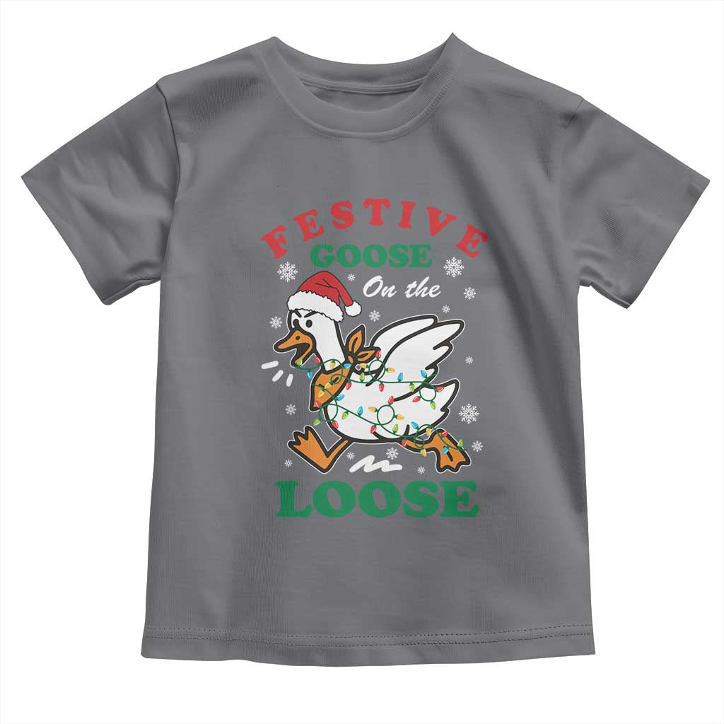 Funny Goose Christmas Toddler T Shirt Festive Goose On The Loose Xmas Holiday - Wonder Print Shop