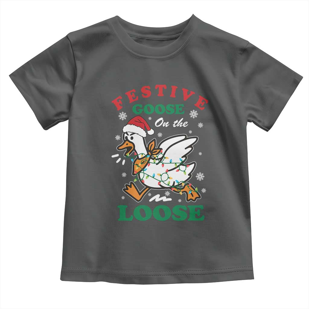 Funny Goose Christmas Toddler T Shirt Festive Goose On The Loose Xmas Holiday - Wonder Print Shop