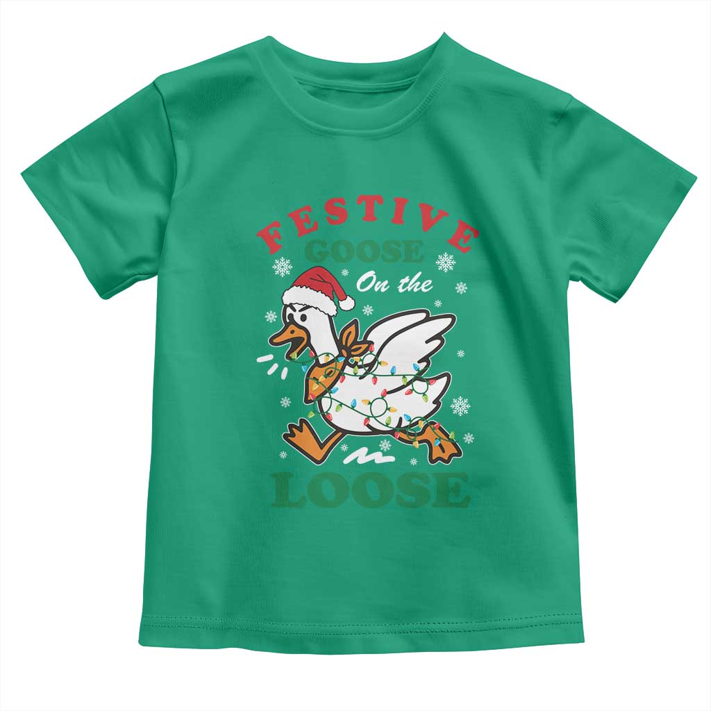 Funny Goose Christmas Toddler T Shirt Festive Goose On The Loose Xmas Holiday - Wonder Print Shop
