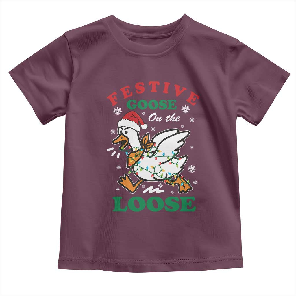 Funny Goose Christmas Toddler T Shirt Festive Goose On The Loose Xmas Holiday - Wonder Print Shop