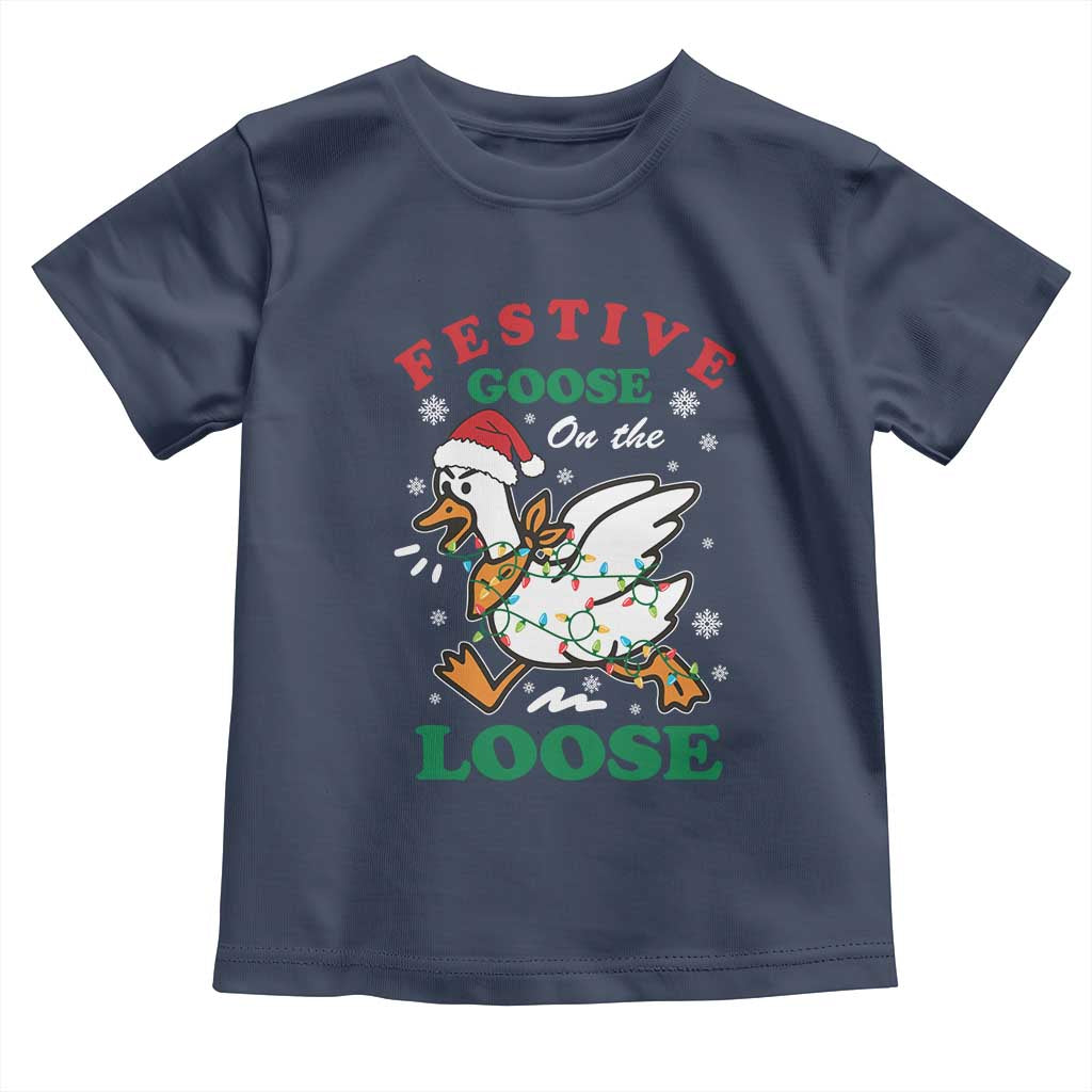 Funny Goose Christmas Toddler T Shirt Festive Goose On The Loose Xmas Holiday - Wonder Print Shop