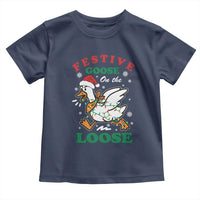 Funny Goose Christmas Toddler T Shirt Festive Goose On The Loose Xmas Holiday - Wonder Print Shop
