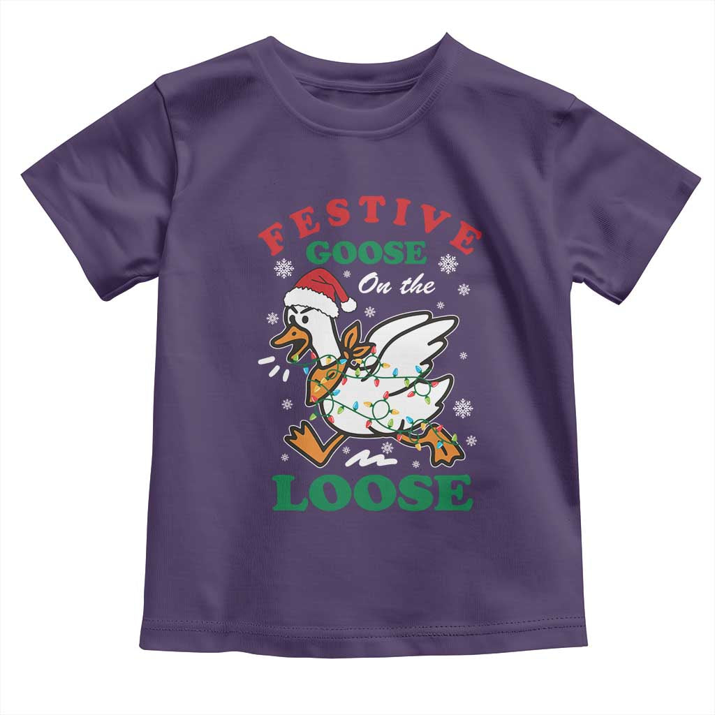 Funny Goose Christmas Toddler T Shirt Festive Goose On The Loose Xmas Holiday - Wonder Print Shop