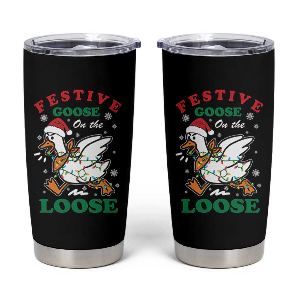 Funny Goose Christmas Tumbler Cup Festive Goose On The Loose Xmas Holiday - Wonder Print Shop
