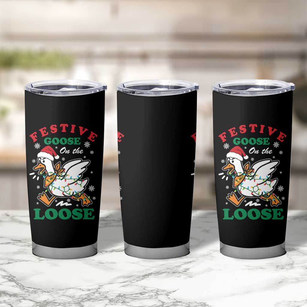 Funny Goose Christmas Tumbler Cup Festive Goose On The Loose Xmas Holiday - Wonder Print Shop