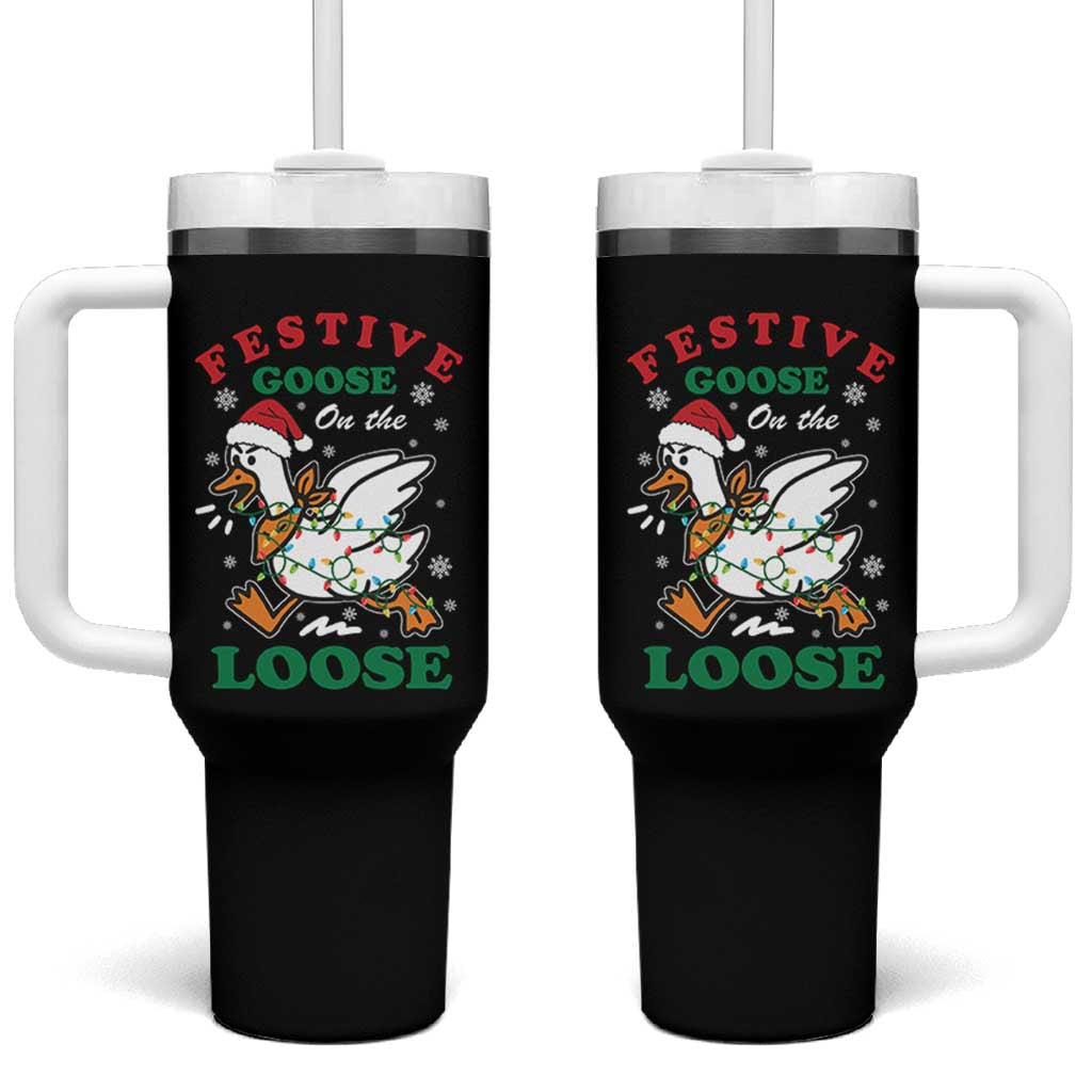 Funny Goose Christmas Tumbler With Handle Festive Goose On The Loose Xmas Holiday - Wonder Print Shop