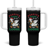 Funny Goose Christmas Tumbler With Handle Festive Goose On The Loose Xmas Holiday - Wonder Print Shop
