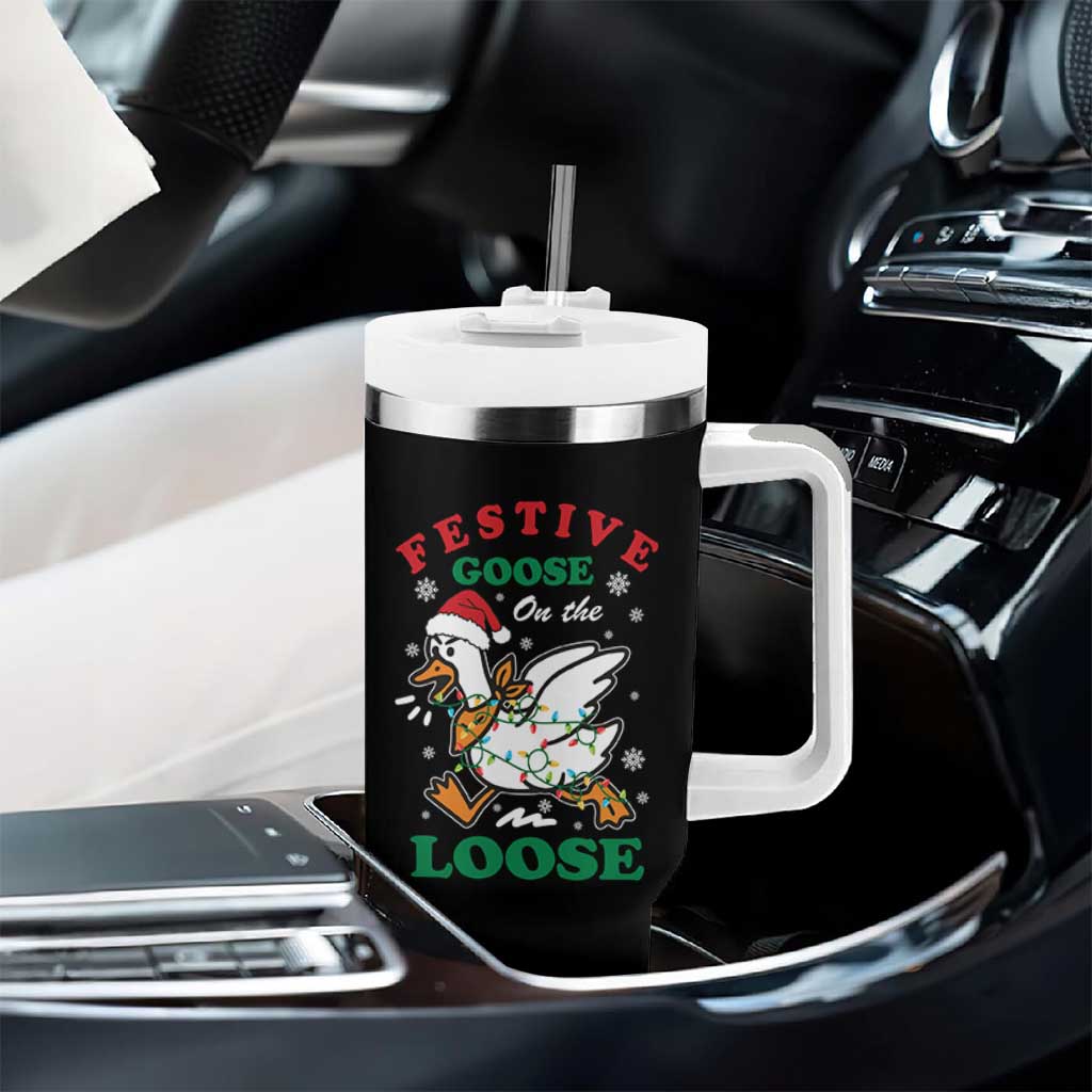 Funny Goose Christmas Tumbler With Handle Festive Goose On The Loose Xmas Holiday - Wonder Print Shop