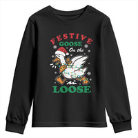 Funny Goose Christmas Youth Sweatshirt Festive Goose On The Loose Xmas Holiday - Wonder Print Shop