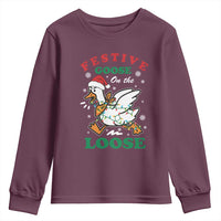 Funny Goose Christmas Youth Sweatshirt Festive Goose On The Loose Xmas Holiday - Wonder Print Shop