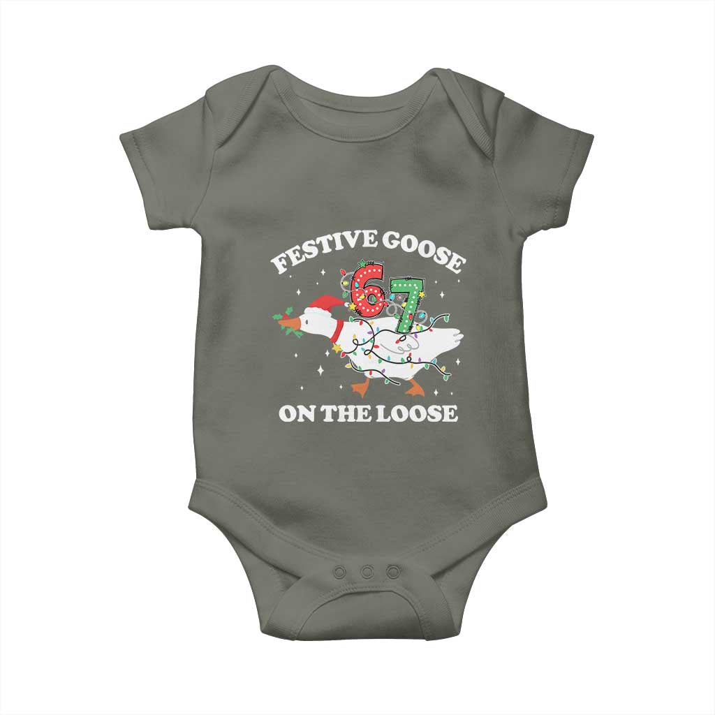 Funny Goose 67 Christmas Baby Onesie Festive Goose On The Loose Six Seven Meme - Wonder Print Shop