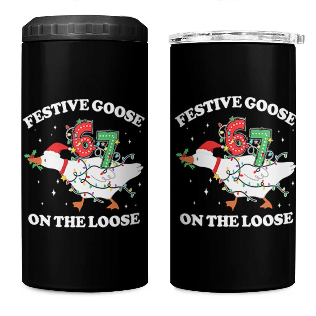 Funny Goose 67 Christmas 4 in 1 Can Cooler Tumbler Festive Goose On The Loose Six Seven Meme - Wonder Print Shop