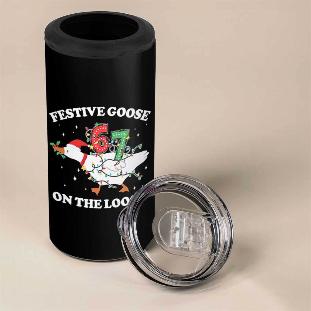 Funny Goose 67 Christmas 4 in 1 Can Cooler Tumbler Festive Goose On The Loose Six Seven Meme - Wonder Print Shop