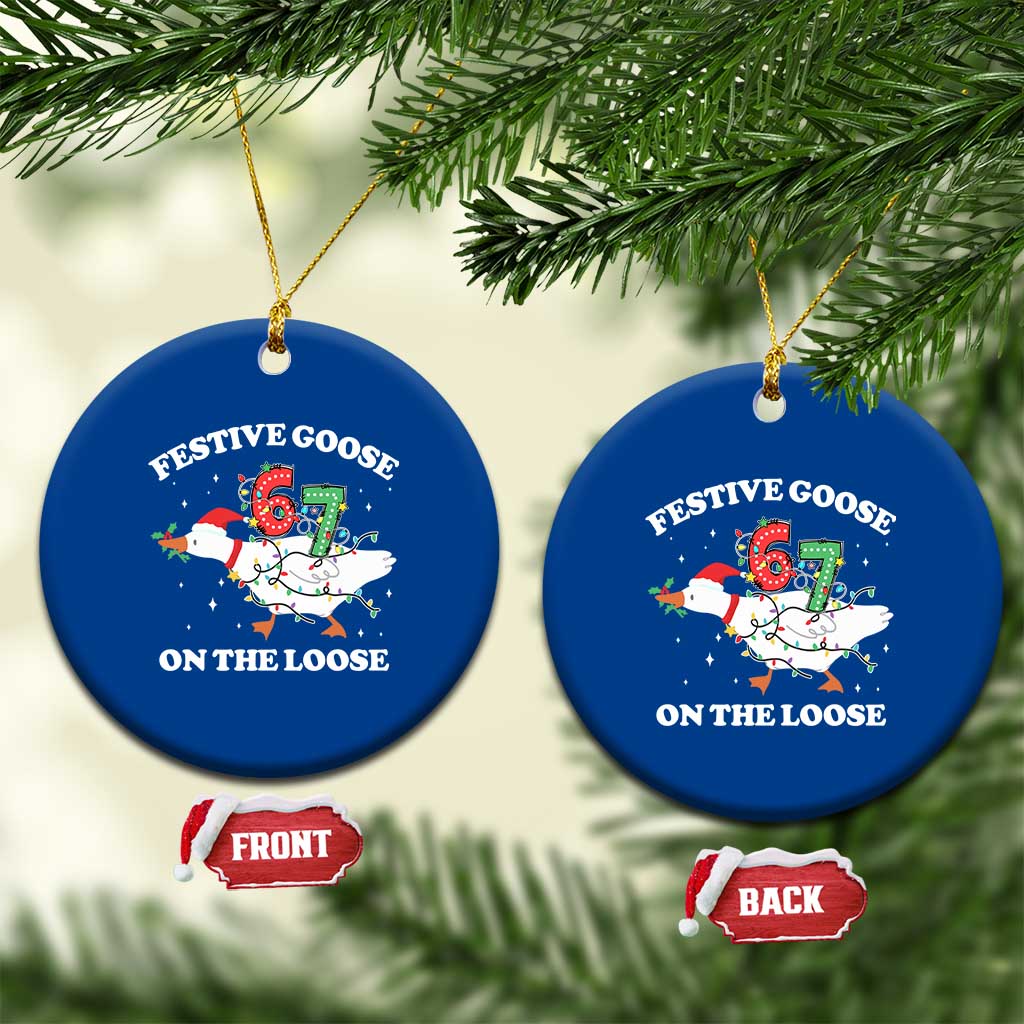 Funny Goose 67 Christmas Ceramic Ornament Festive Goose On The Loose Six Seven Meme - Wonder Print Shop