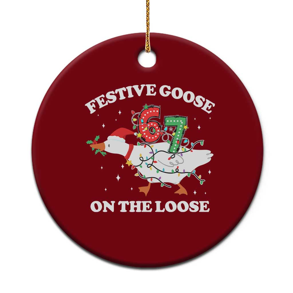Funny Goose 67 Christmas Ceramic Ornament Festive Goose On The Loose Six Seven Meme - Wonder Print Shop