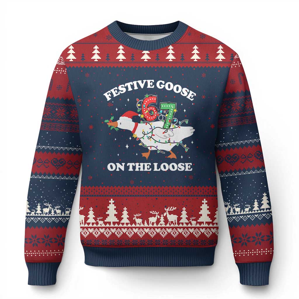 Funny Goose 67 Xmas Ugly Christmas Sweater Festive Goose On The Loose Six Seven Meme - Wonder Print Shop