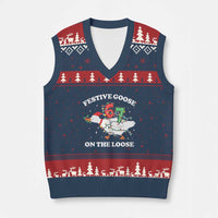 Funny Goose 67 Xmas V-Neck Knit Sweater Vest Festive Goose On The Loose Six Seven Meme - Wonder Print Shop