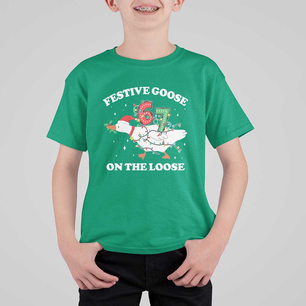 Funny Goose 67 Christmas T Shirt For Kid Festive Goose On The Loose Six Seven Meme - Wonder Print Shop
