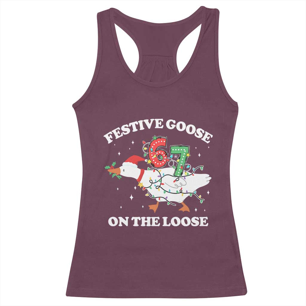Funny Goose 67 Christmas Racerback Tank Top Festive Goose On The Loose Six Seven Meme - Wonder Print Shop