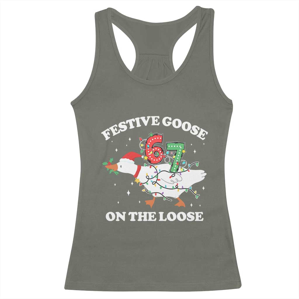 Funny Goose 67 Christmas Racerback Tank Top Festive Goose On The Loose Six Seven Meme - Wonder Print Shop