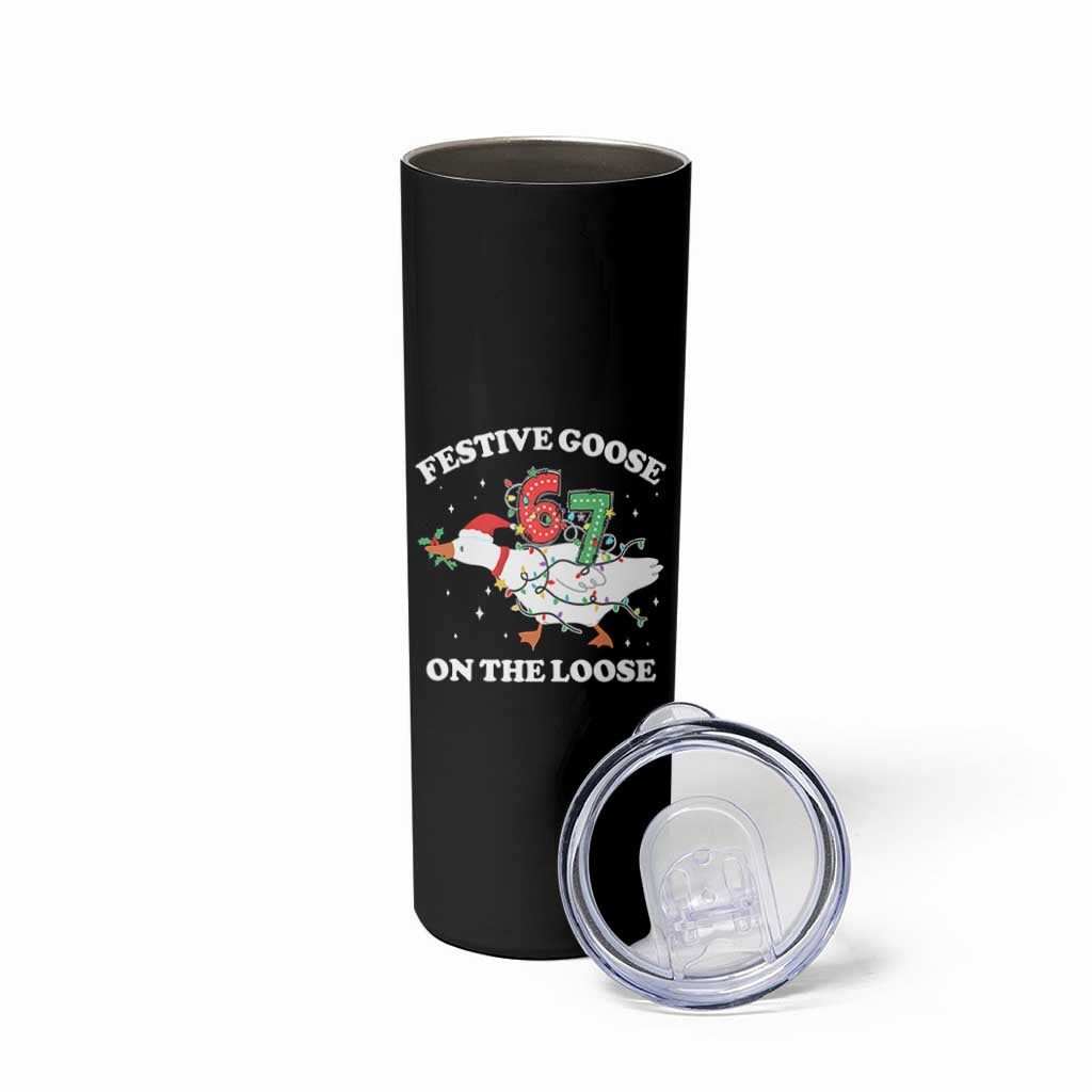 Funny Goose 67 Christmas Skinny Tumbler Festive Goose On The Loose Six Seven Meme - Wonder Print Shop