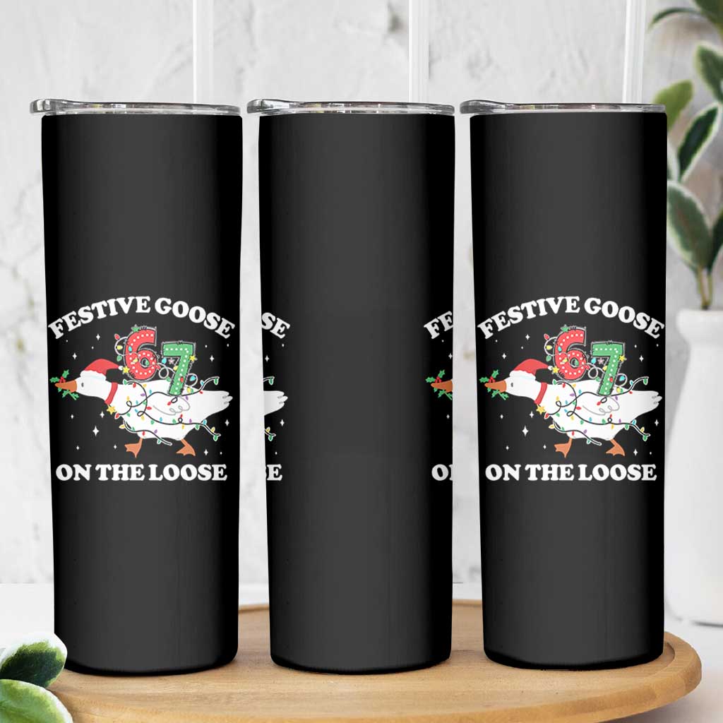 Funny Goose 67 Christmas Skinny Tumbler Festive Goose On The Loose Six Seven Meme - Wonder Print Shop