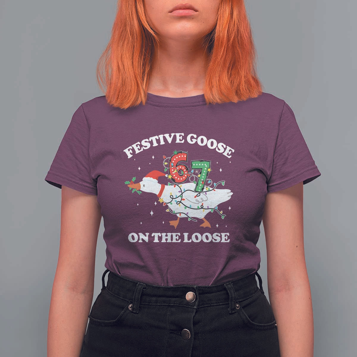 Funny Goose 67 Christmas T Shirt For Women Festive Goose On The Loose Six Seven Meme - Wonder Print Shop