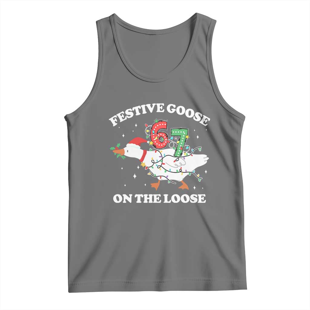 Funny Goose 67 Christmas Tank Top Festive Goose On The Loose Six Seven Meme - Wonder Print Shop