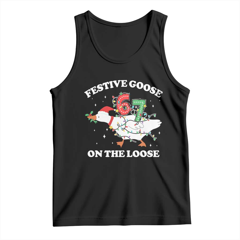 Funny Goose 67 Christmas Tank Top Festive Goose On The Loose Six Seven Meme - Wonder Print Shop