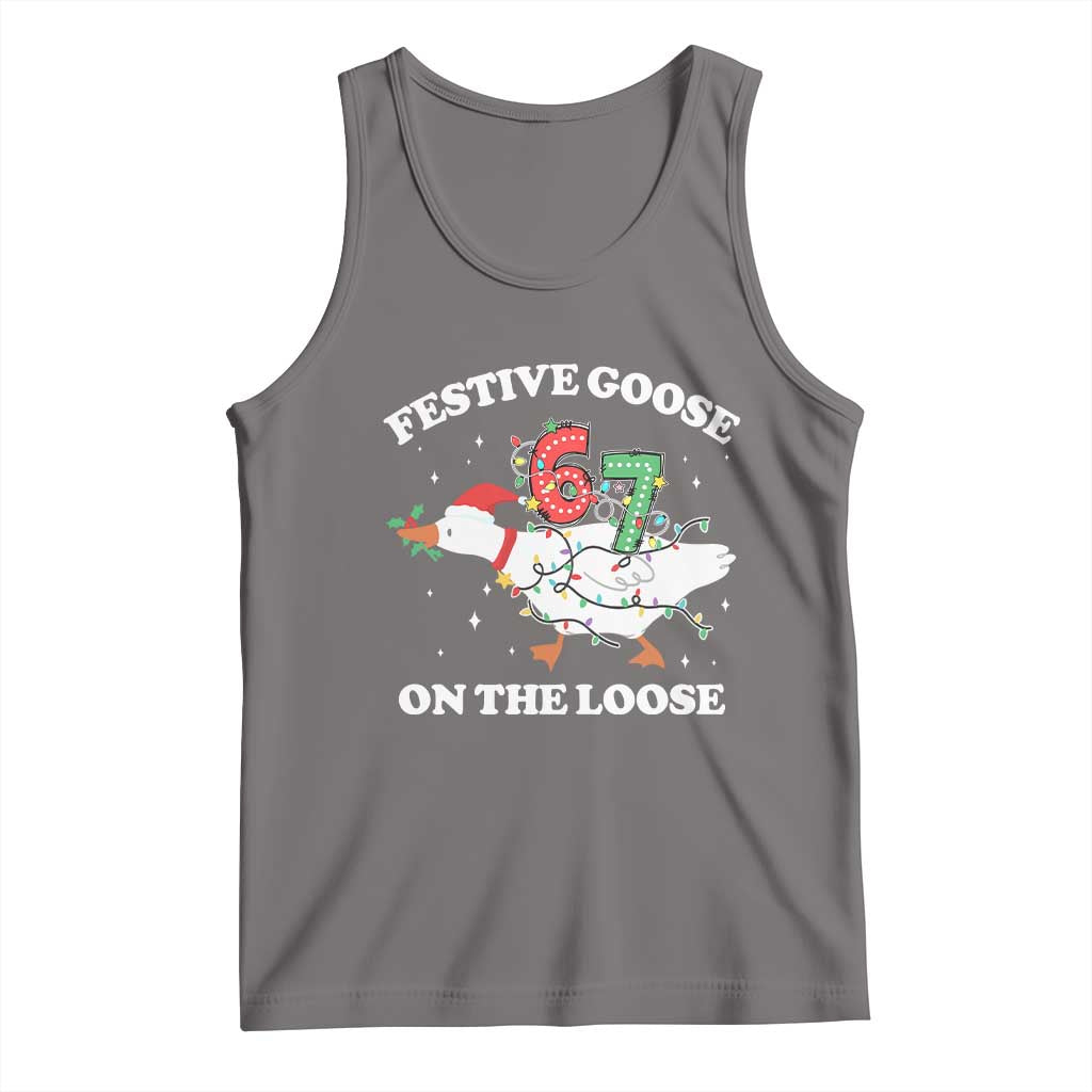 Funny Goose 67 Christmas Tank Top Festive Goose On The Loose Six Seven Meme - Wonder Print Shop