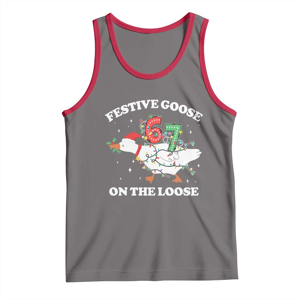 Funny Goose 67 Christmas Tank Top Festive Goose On The Loose Six Seven Meme - Wonder Print Shop
