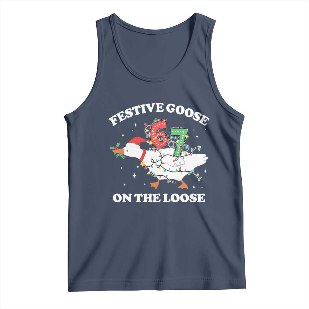 Funny Goose 67 Christmas Tank Top Festive Goose On The Loose Six Seven Meme - Wonder Print Shop