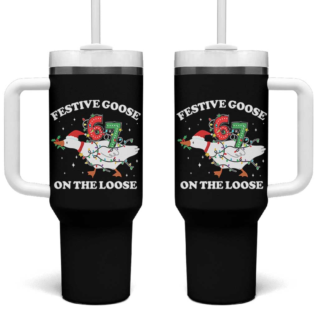 Funny Goose 67 Christmas Tumbler With Handle Festive Goose On The Loose Six Seven Meme - Wonder Print Shop