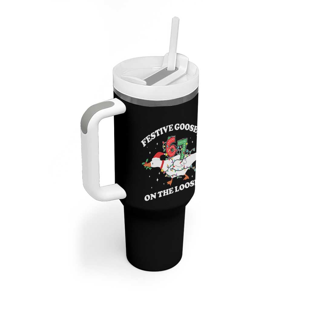 Funny Goose 67 Christmas Tumbler With Handle Festive Goose On The Loose Six Seven Meme - Wonder Print Shop