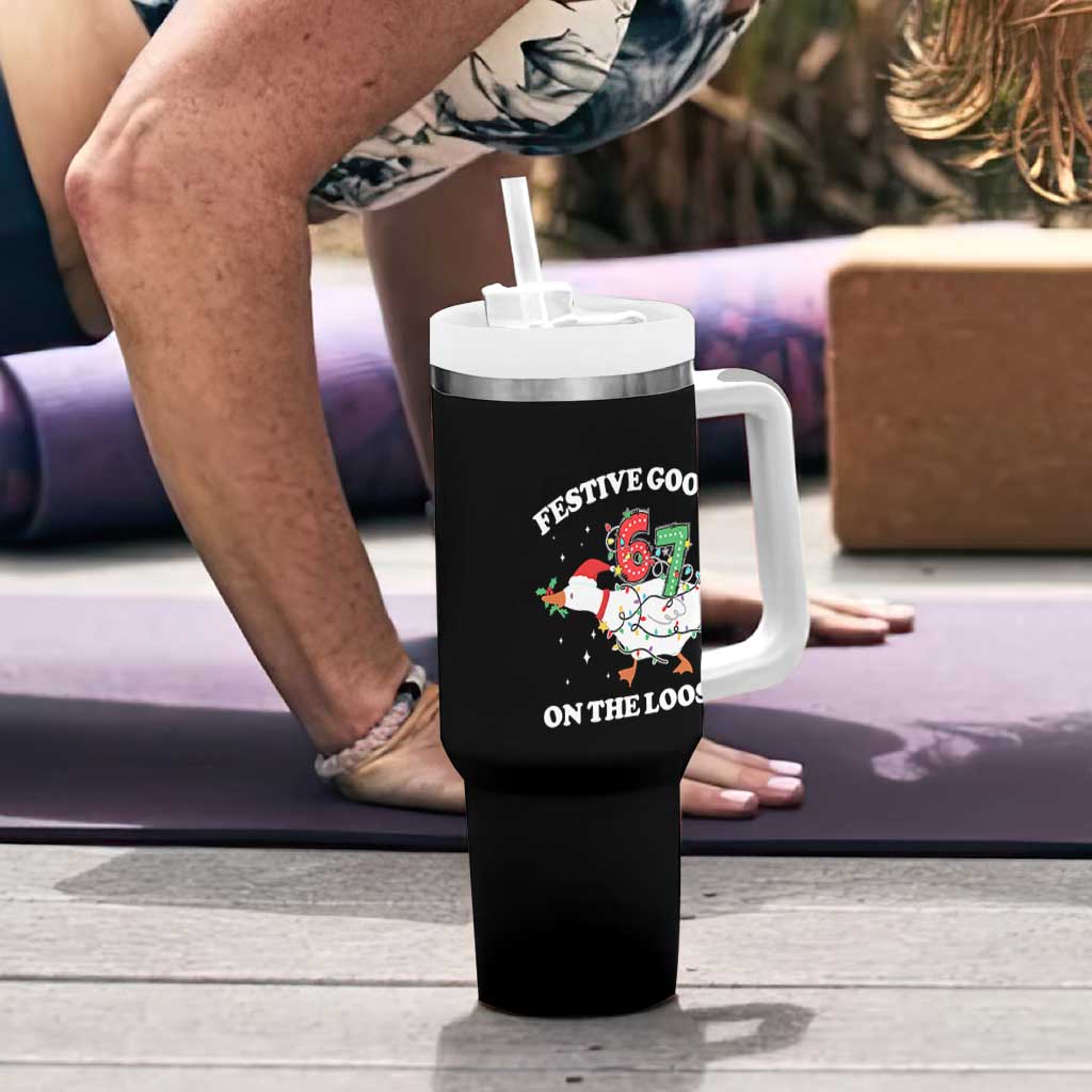 Funny Goose 67 Christmas Tumbler With Handle Festive Goose On The Loose Six Seven Meme - Wonder Print Shop