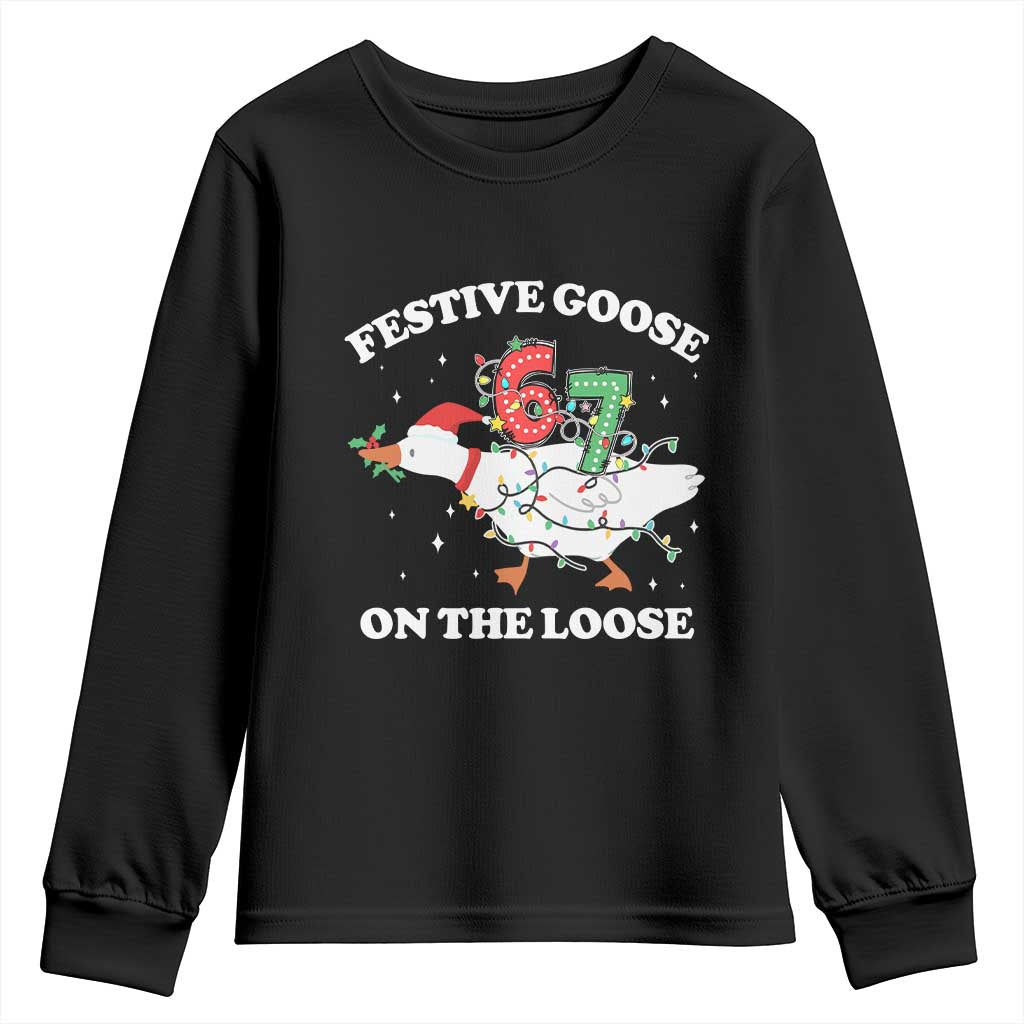 Funny Goose 67 Christmas Youth Sweatshirt Festive Goose On The Loose Six Seven Meme - Wonder Print Shop