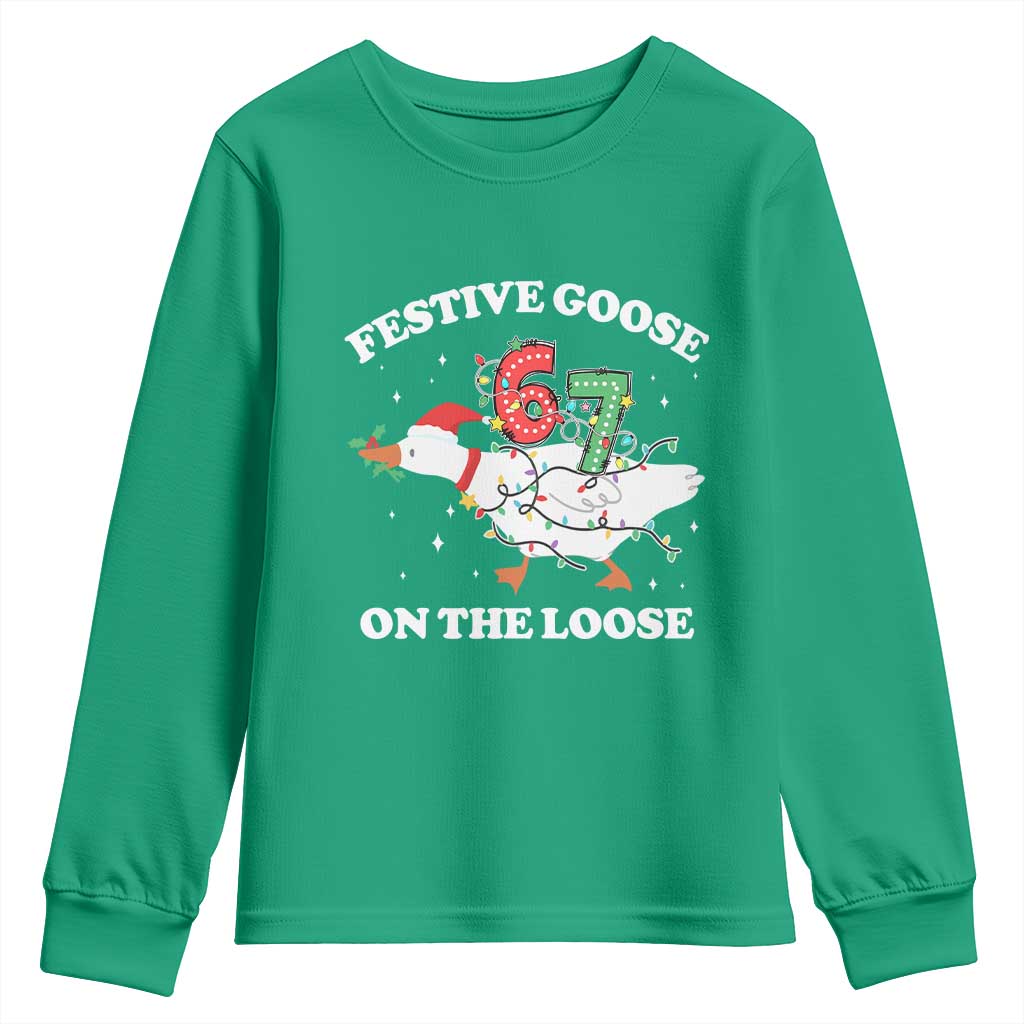 Funny Goose 67 Christmas Youth Sweatshirt Festive Goose On The Loose Six Seven Meme - Wonder Print Shop