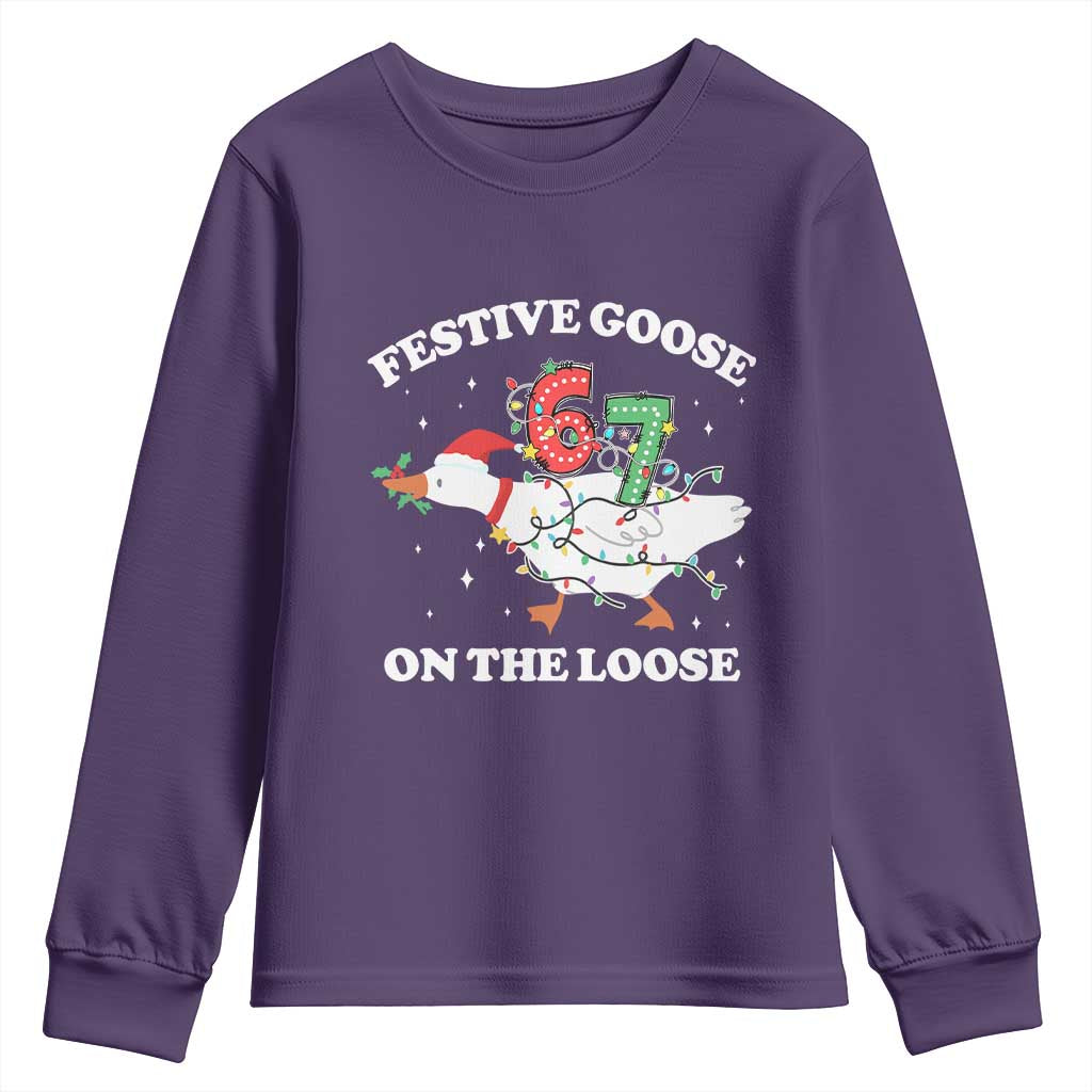 Funny Goose 67 Christmas Youth Sweatshirt Festive Goose On The Loose Six Seven Meme - Wonder Print Shop