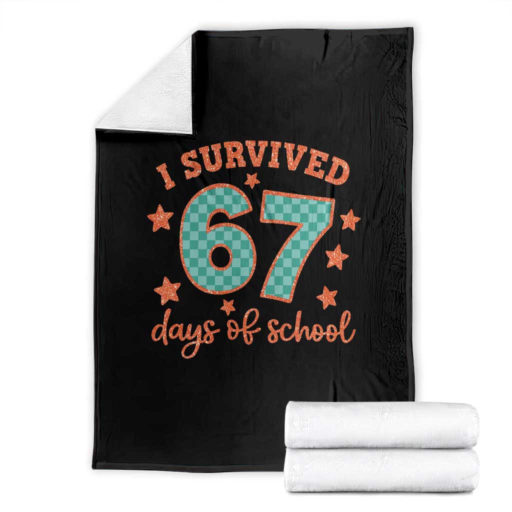 I Survived 67 Days Of School Throw Blanket Six Seven Meme Student Teacher Faux Glitter - Wonder Print Shop