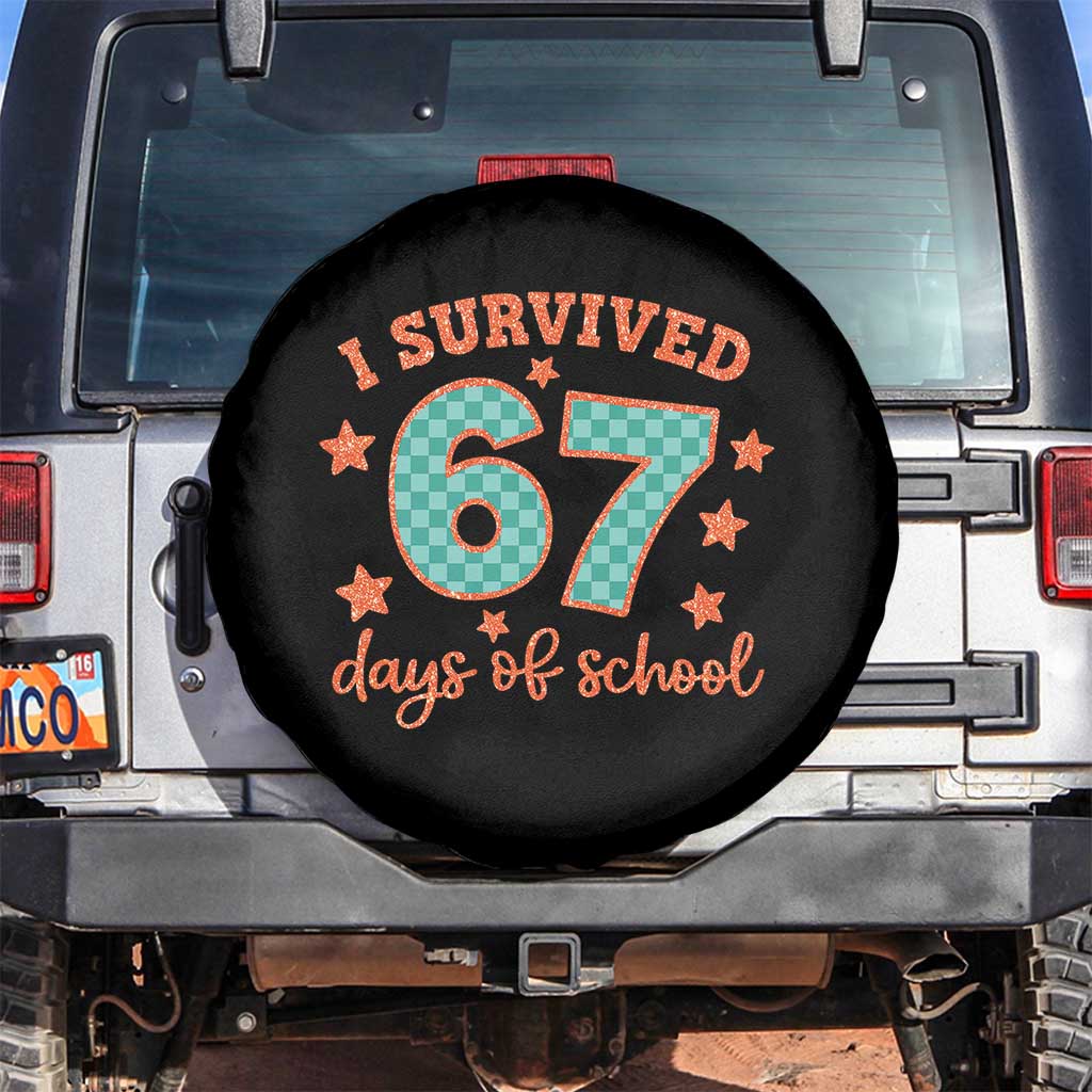 I Survived 67 Days Of School Spare Tire Cover Six Seven Meme Student Teacher Faux Glitter - Wonder Print Shop