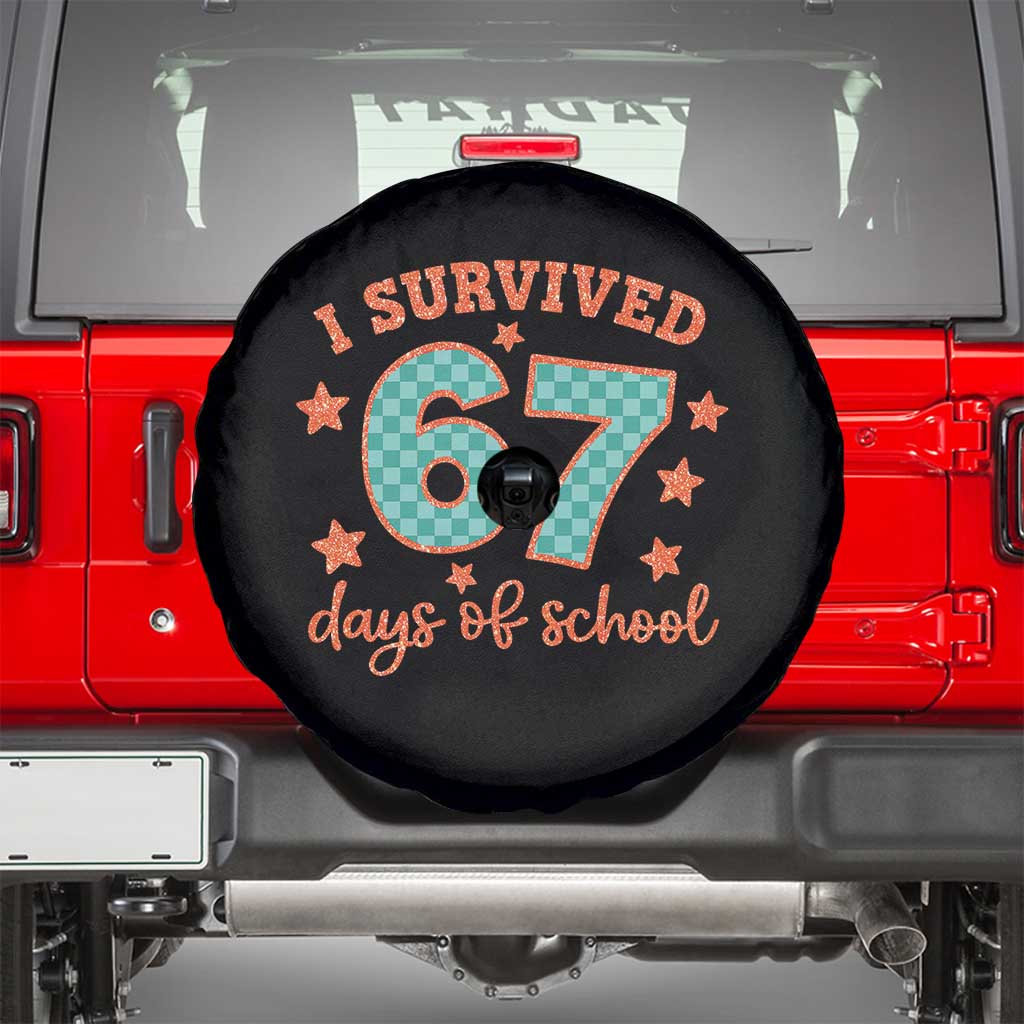 I Survived 67 Days Of School Spare Tire Cover Six Seven Meme Student Teacher Faux Glitter - Wonder Print Shop