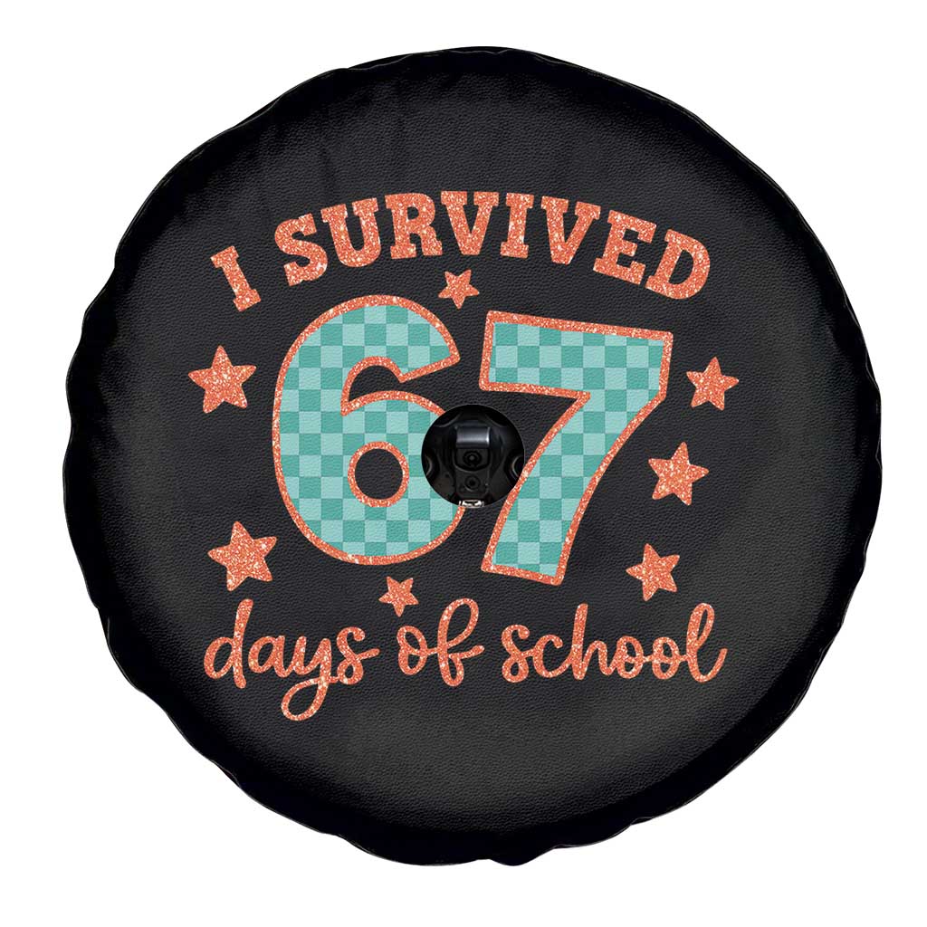 I Survived 67 Days Of School Spare Tire Cover Six Seven Meme Student Teacher Faux Glitter - Wonder Print Shop