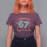 I Survived 67 Days Of School T Shirt For Women Six Seven Meme Student Teacher Faux Glitter - Wonder Print Shop
