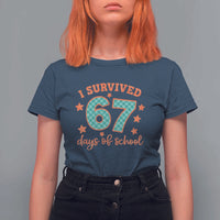 I Survived 67 Days Of School T Shirt For Women Six Seven Meme Student Teacher Faux Glitter - Wonder Print Shop