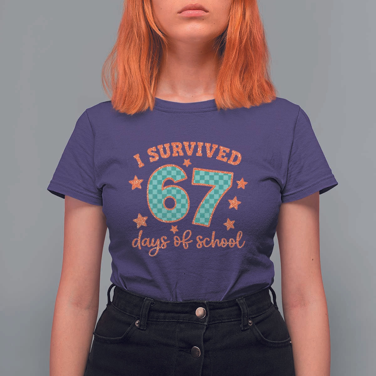 I Survived 67 Days Of School T Shirt For Women Six Seven Meme Student Teacher Faux Glitter - Wonder Print Shop