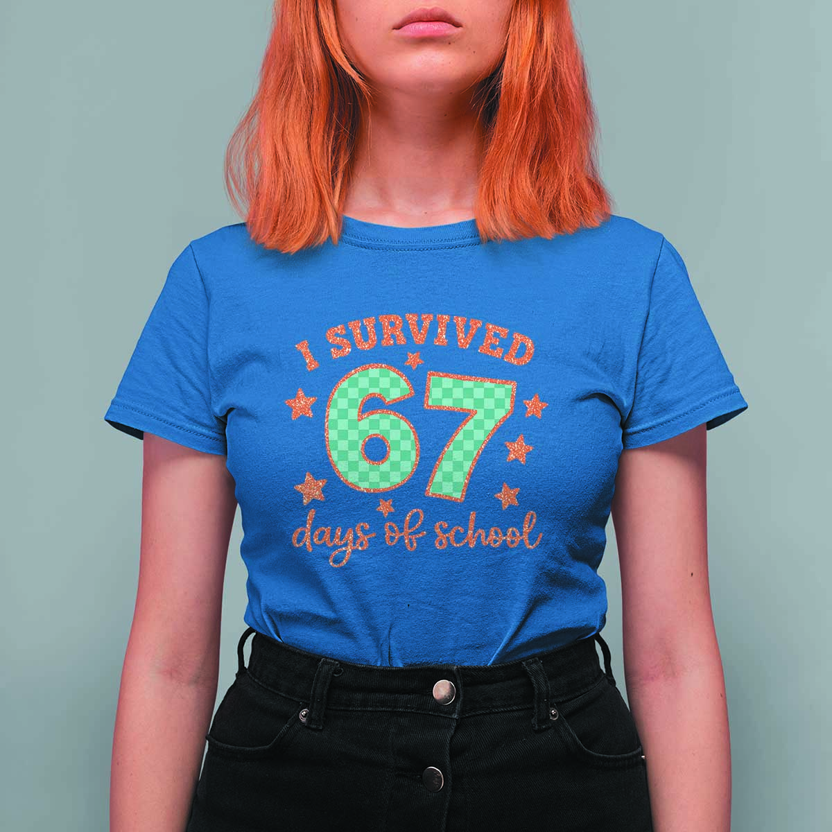 I Survived 67 Days Of School T Shirt For Women Six Seven Meme Student Teacher Faux Glitter - Wonder Print Shop