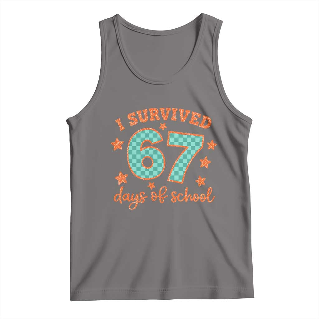 I Survived 67 Days Of School Tank Top Six Seven Meme Student Teacher Faux Glitter - Wonder Print Shop