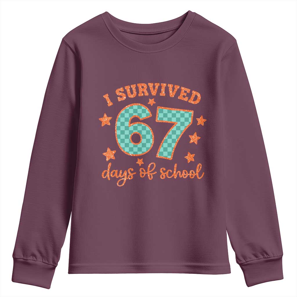 I Survived 67 Days Of School Youth Sweatshirt Six Seven Meme Student Teacher Faux Glitter - Wonder Print Shop